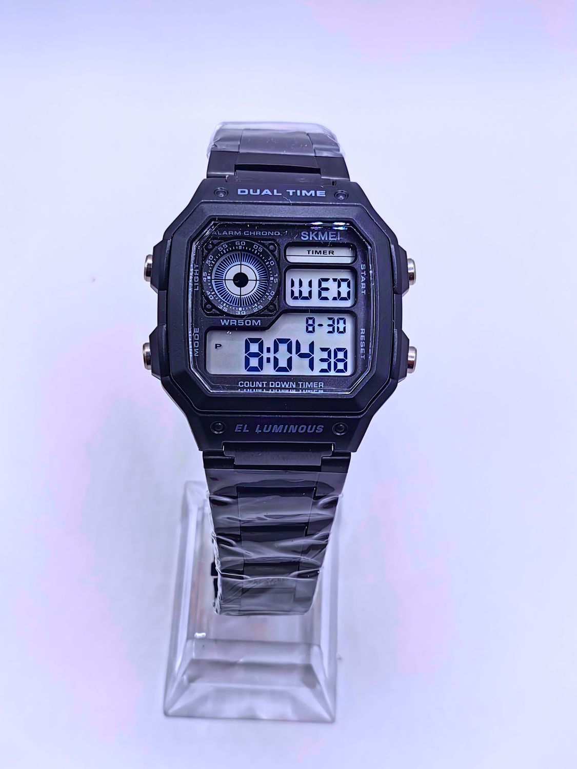 Reloj Digital Acero Inoxidable Estilo Casio Grande Negro