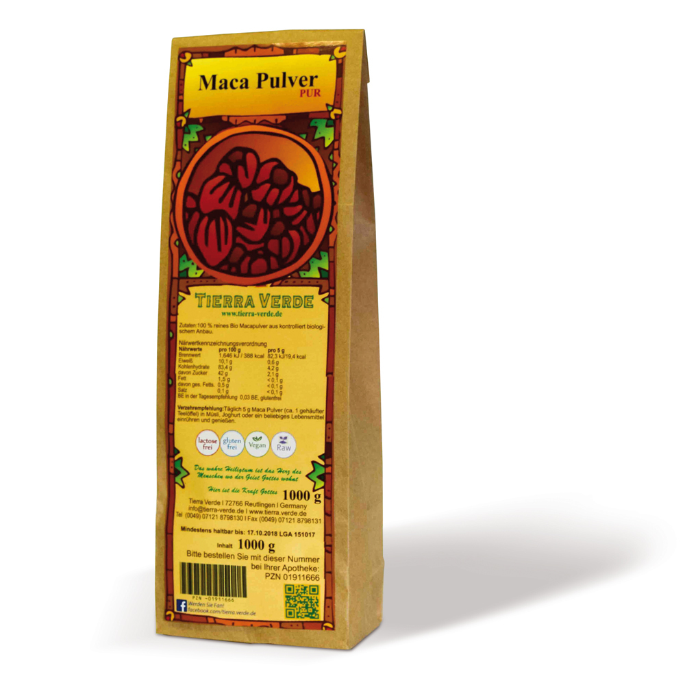 Maca Pulver PUR aus kontrollierten biologischen Anbau, 100 % Halal, 100 % Kosher