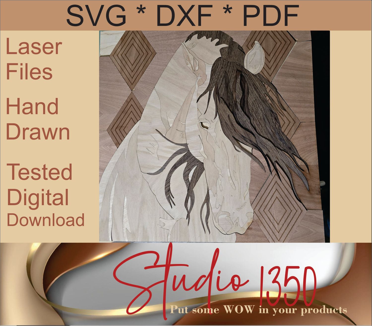 Digital File Horse Head Art Noble Steed Laser Wood SVG DXF PDF Large Art Laser Original Art