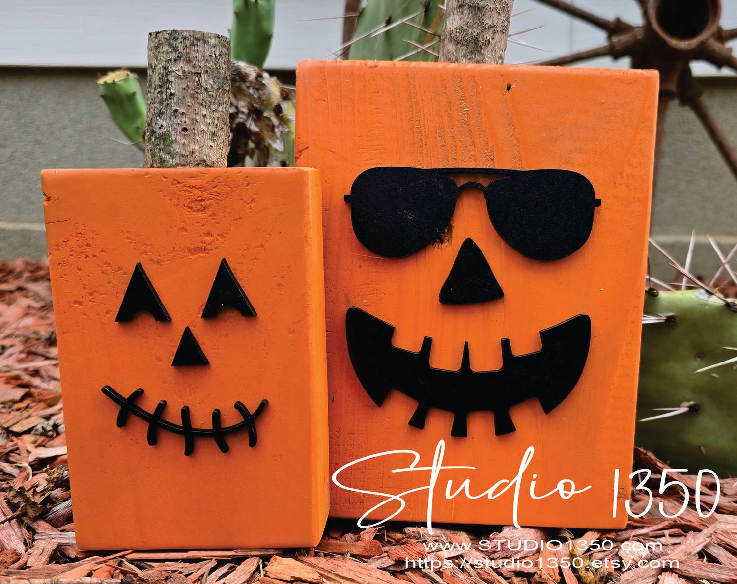 🎃2x6  Laser Cut Jack-O&#39;-Lantern Face &amp; Stem Set – 7 Unique Designs for DIY Wood Pumpkins | Halloween Craft Kit for 2x6 Blocks  Turn scrap wood into spooky-cute decor
