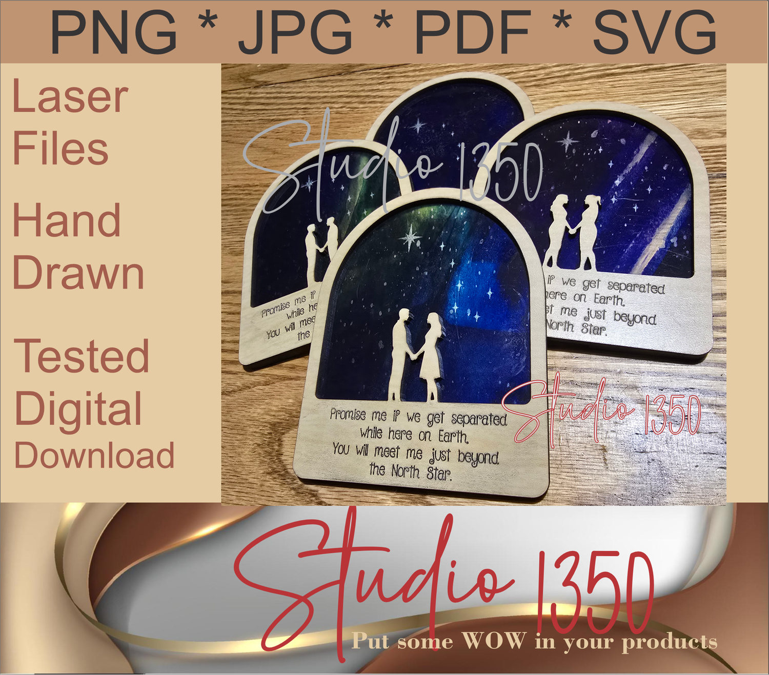 Meet Me at the North Star Night Light Laser Cut File Love Eternal Inclusive Couple Silhouette Options SvG DxF EpS PdF