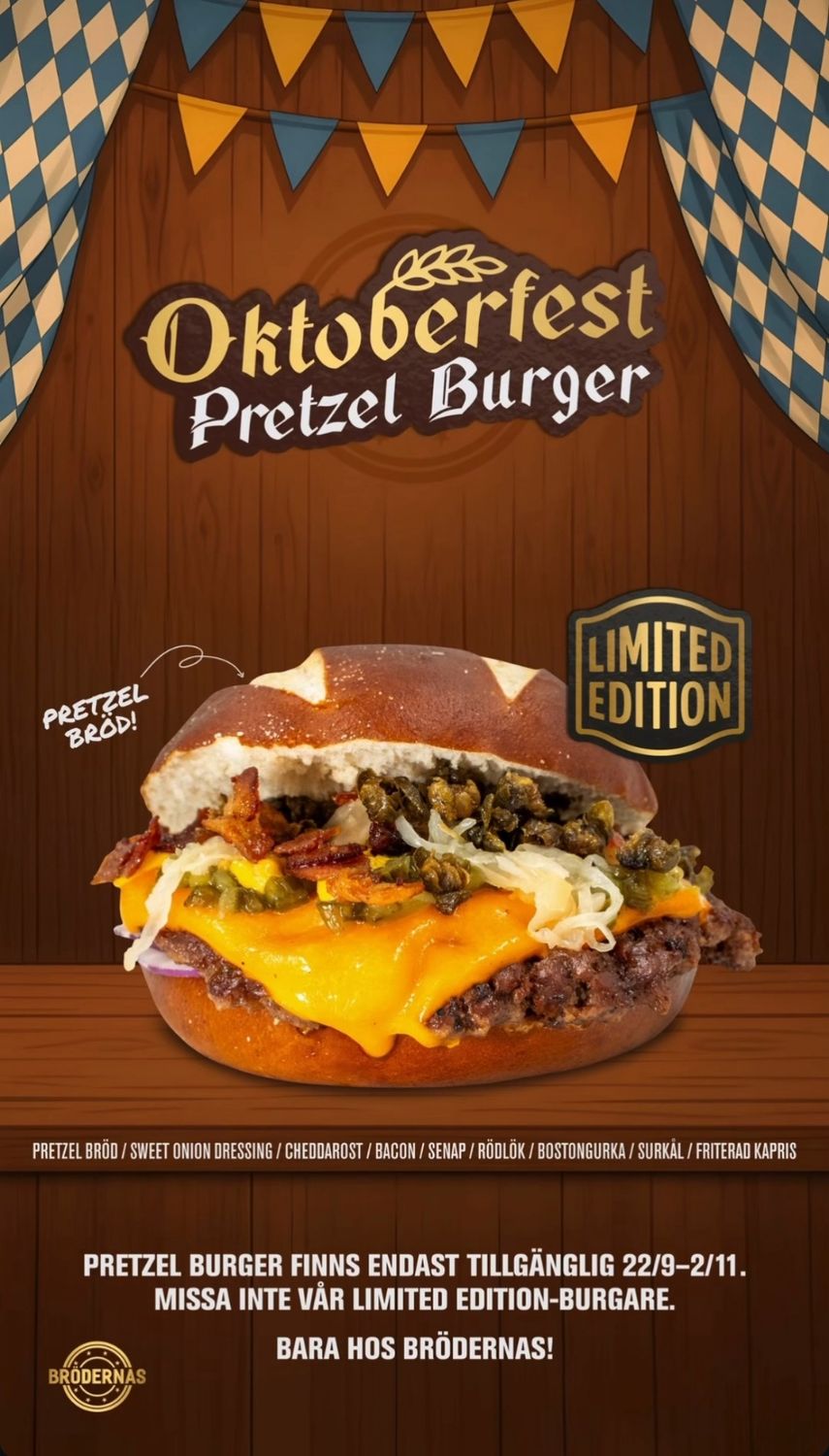Oktoberfest Pretzel Burger - Meny - Side o Dipp ingår