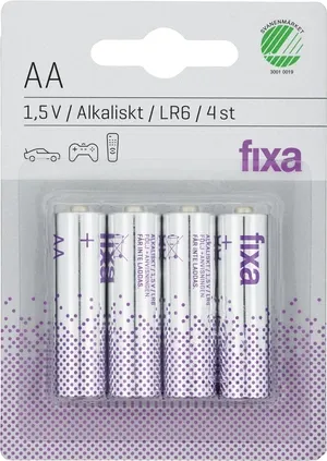 AA Batterier, 1,5 V, 4-pack, Fixa