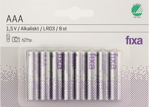 AAA-batterier, 1,5 V,  8-pack, Fixa