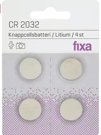 Knappcellsbatteri CR2032, 4-pack, Fixa