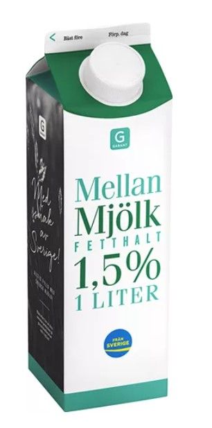 Mellanmjölk 1,5 %, 1 liter, Garant