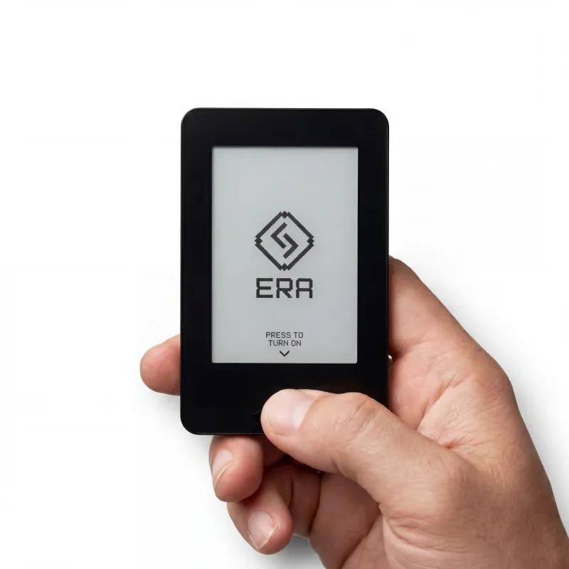 ERA Wallet in hand - compact hardware crypto wallet, 5.5mm thin bank card size