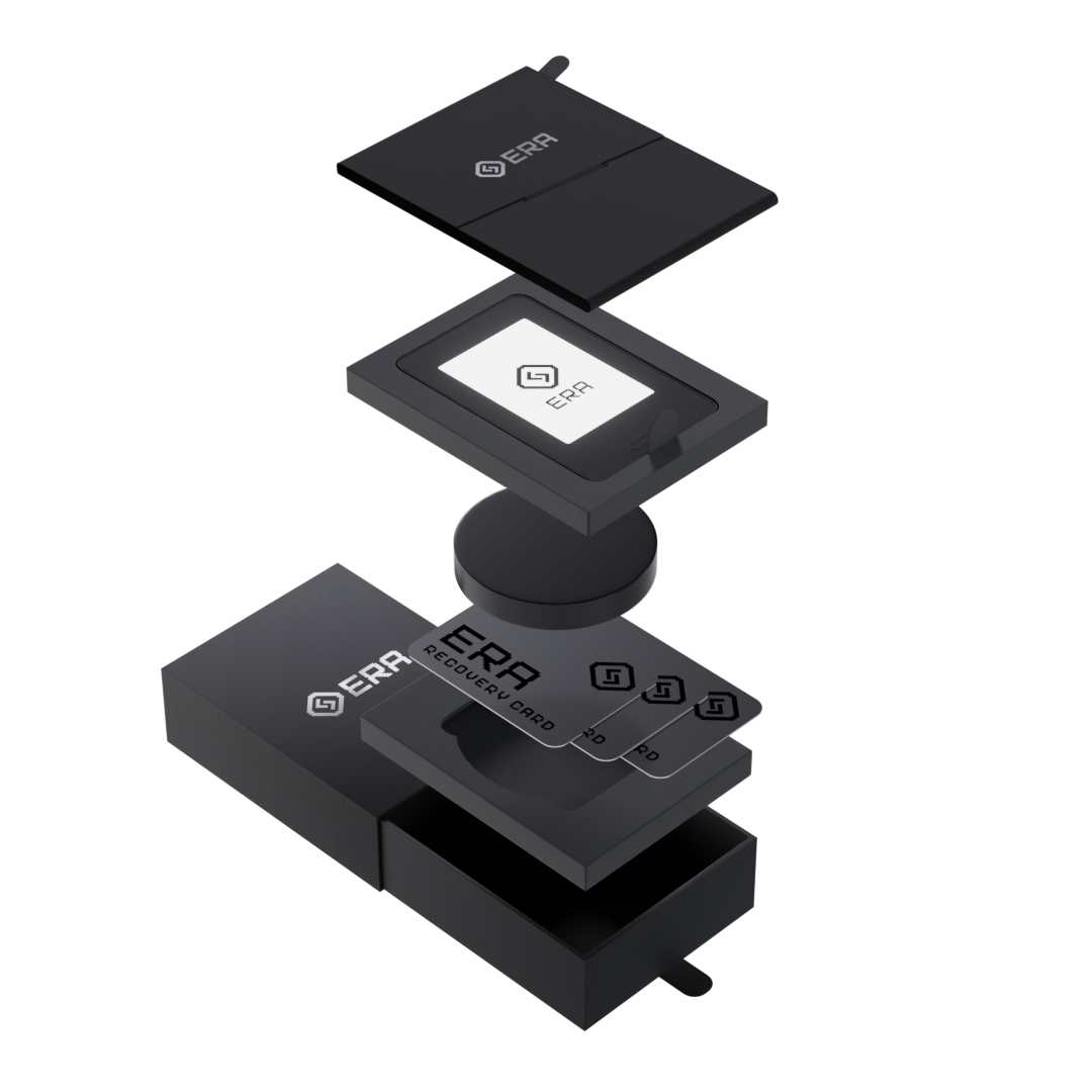 ERA Wallet 2x Bundle contents - two hardware wallets, six recovery cards and two wireless charger included