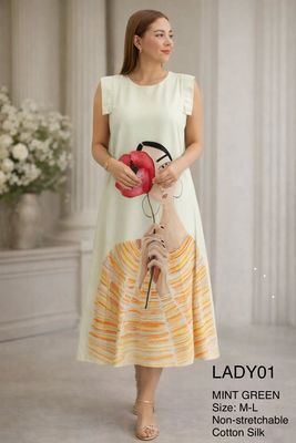 LADY PRINT DRESS | MINT GREEN IN COLOR