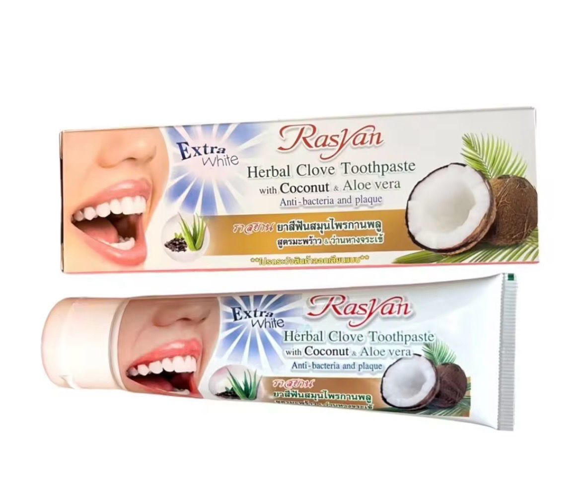 Rasyan Extra White Coconut, Clove, Aloe Vera Anti-Bacteria &amp; Plague Tooth Paste 100 GM