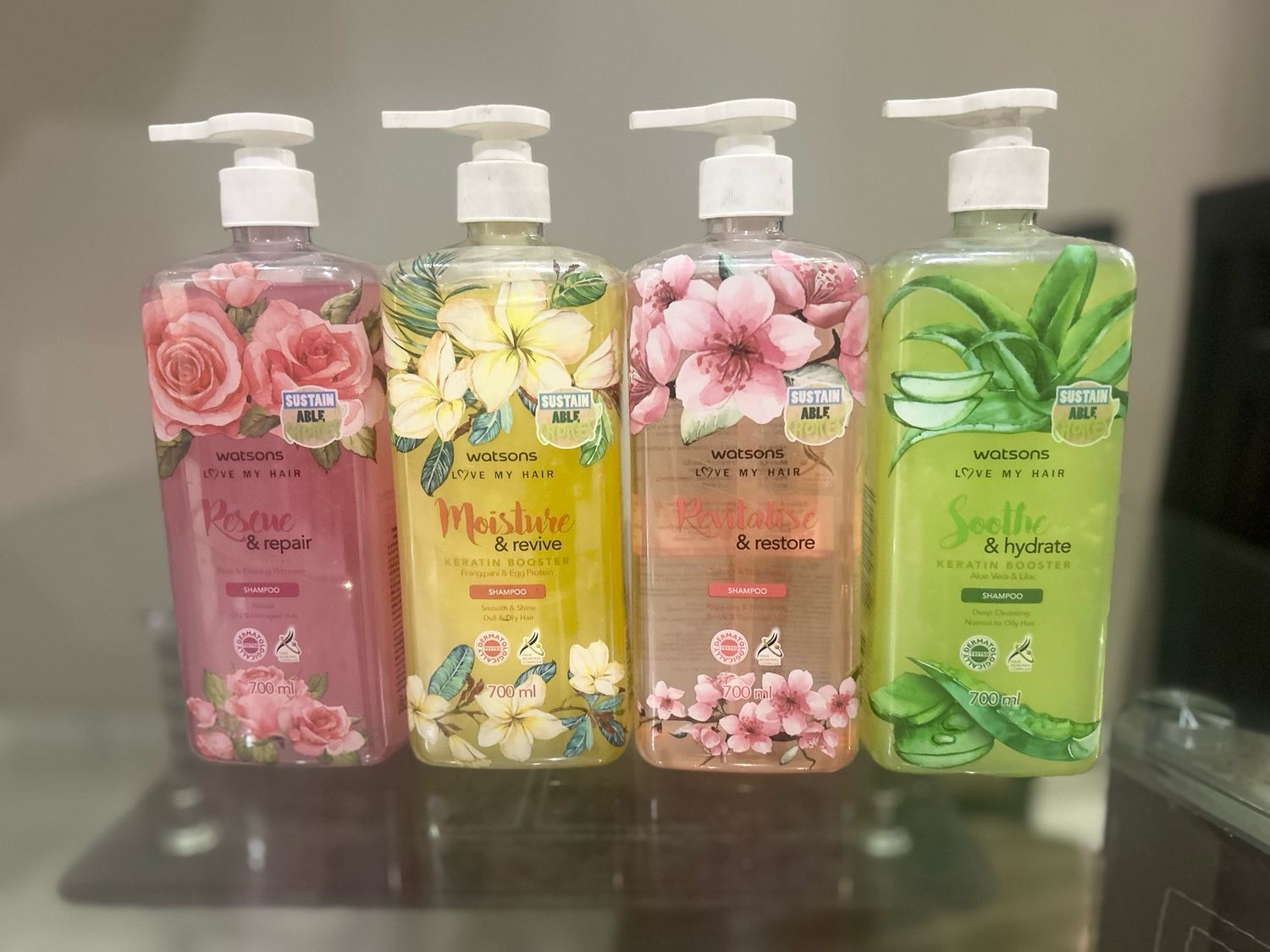Korean Beauty Keratin Boost Shampoo (700 ML) – Choose Your Variant 	1) Aloe Vera &amp; Lilac 	2) Rose &amp; Primrose 	3) Frangipani &amp; Egg Protein 	4) Sakura &amp; Strawberry