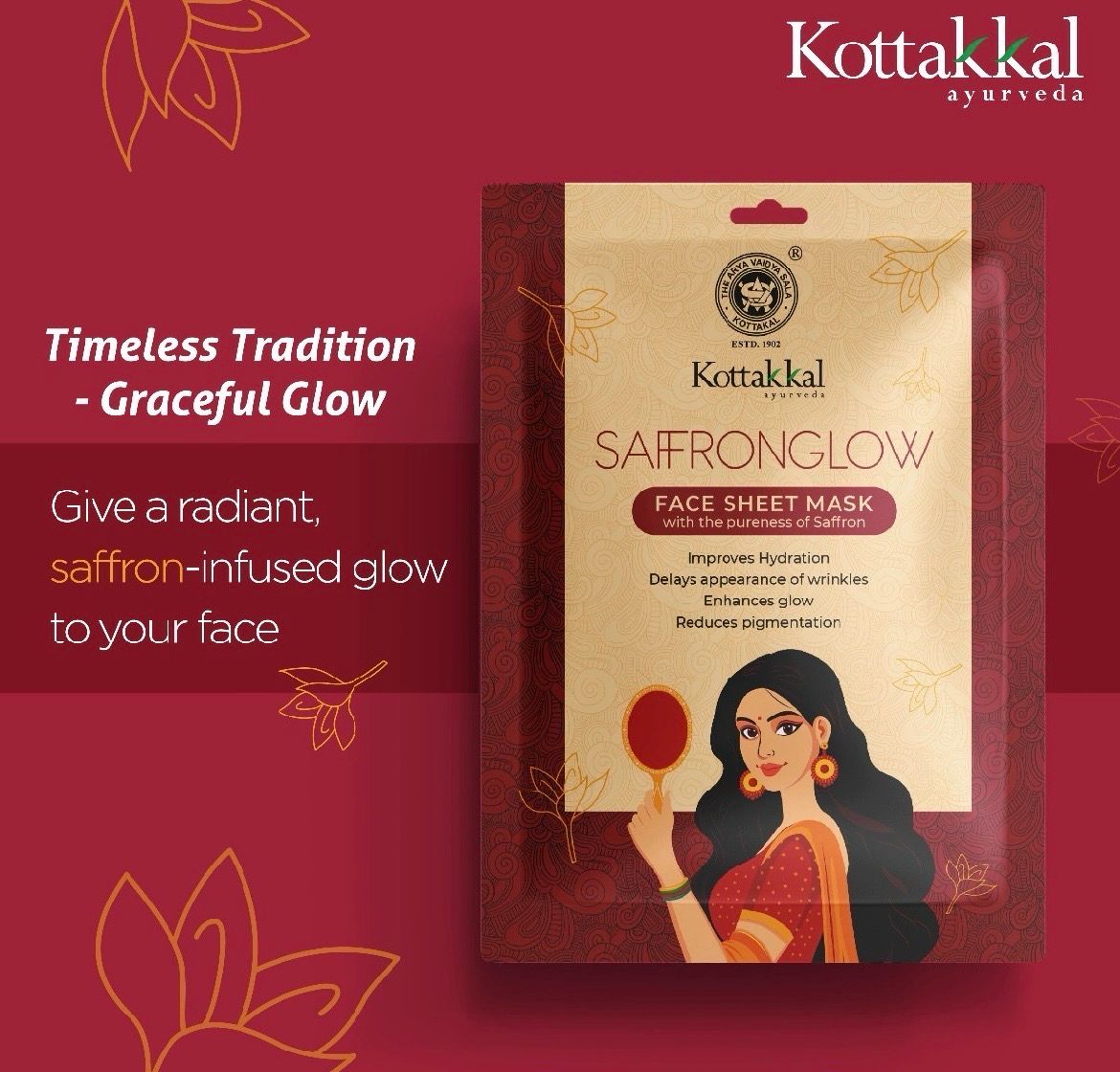 Kottakkal Saffronglow- Face Sheet Mask (Pack of 1 Sheet)