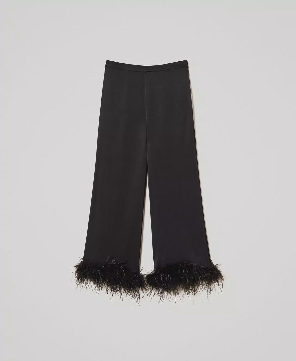 Satin trousers with feathers