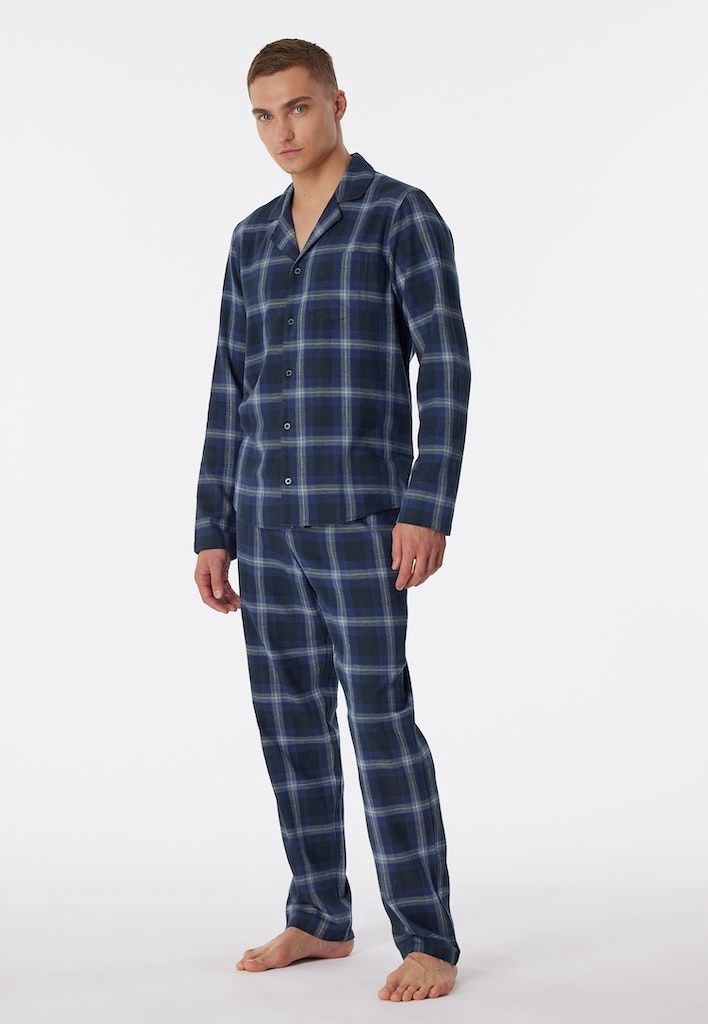 Pyjama met knopen lange mouw 180276 - nachtblauw
