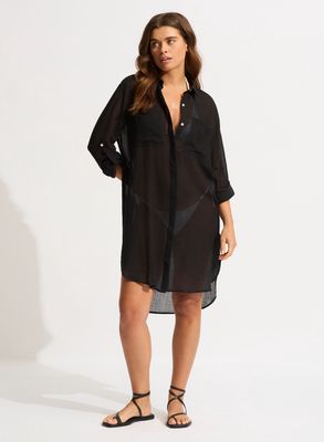 Beach Dress Crinkle Twill 53108 - zwart