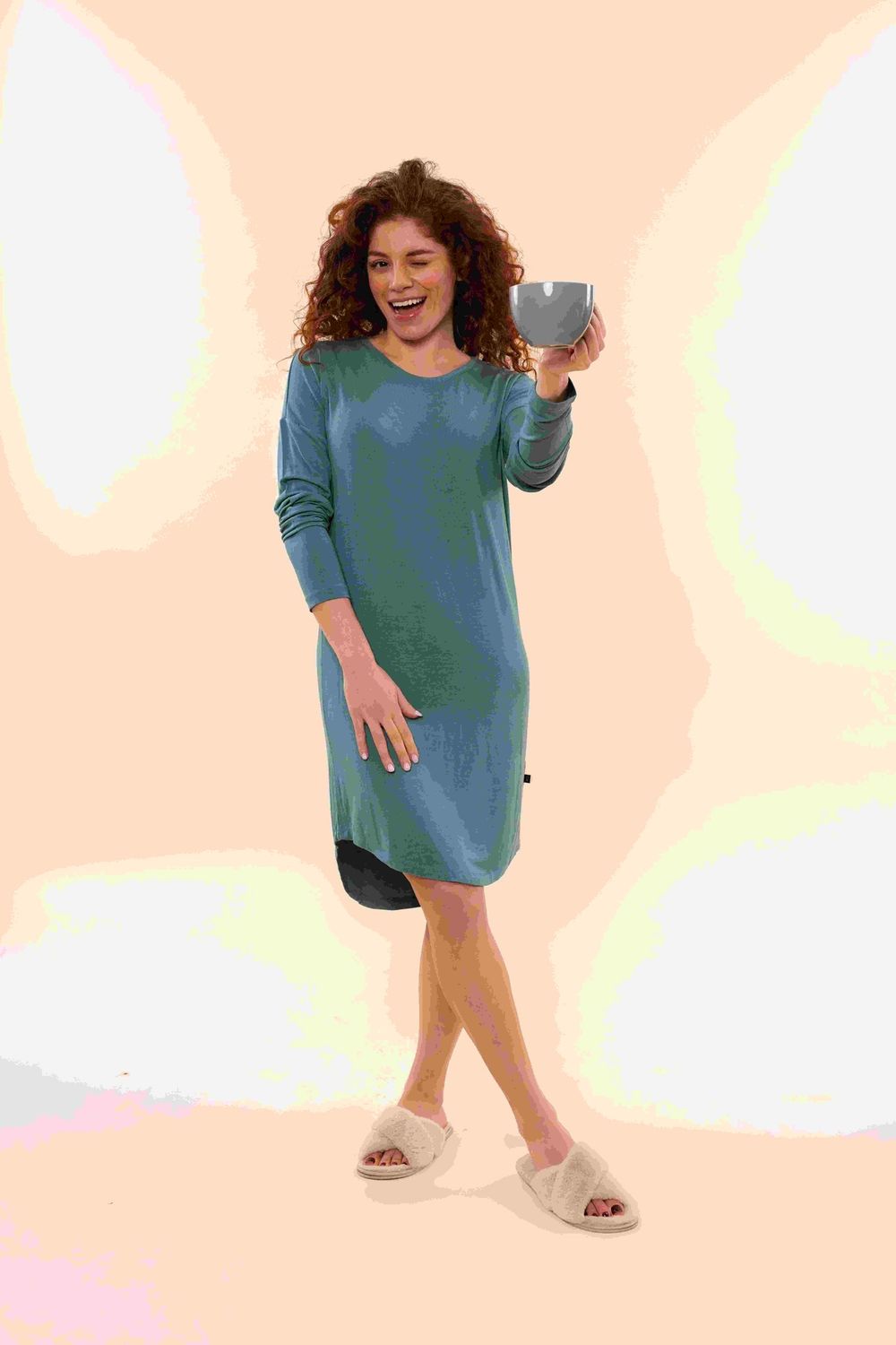 Nachthemd lange mouw 57142 - teal green