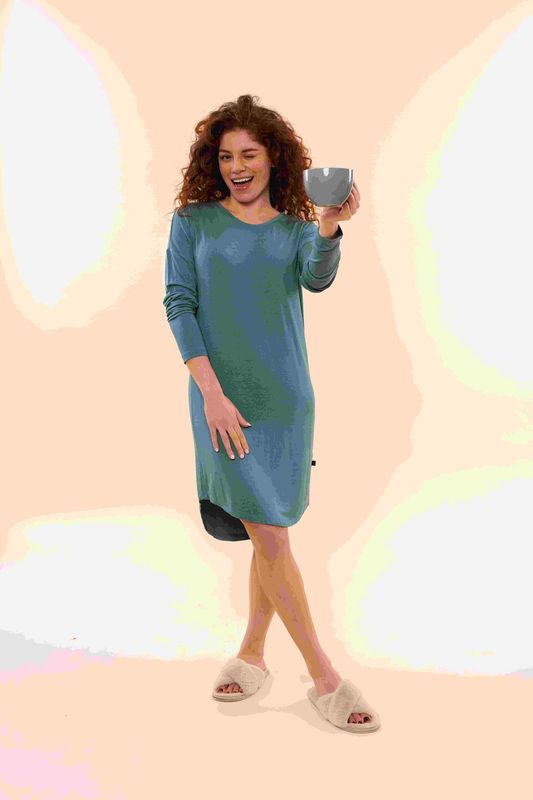 Nachthemd lange mouw 57142 - teal green
