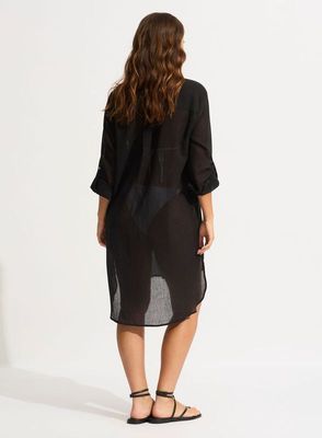Beach Dress Crinkle Twill 53108 - zwart