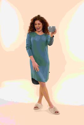 Nachthemd lange mouw 57142 - teal green
