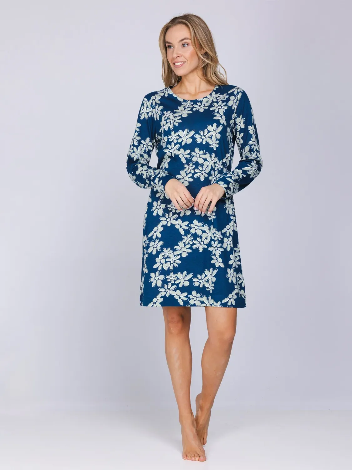 Nachthemd lange mouw Nordic Bloom  111262-146-1 - donkerblauw