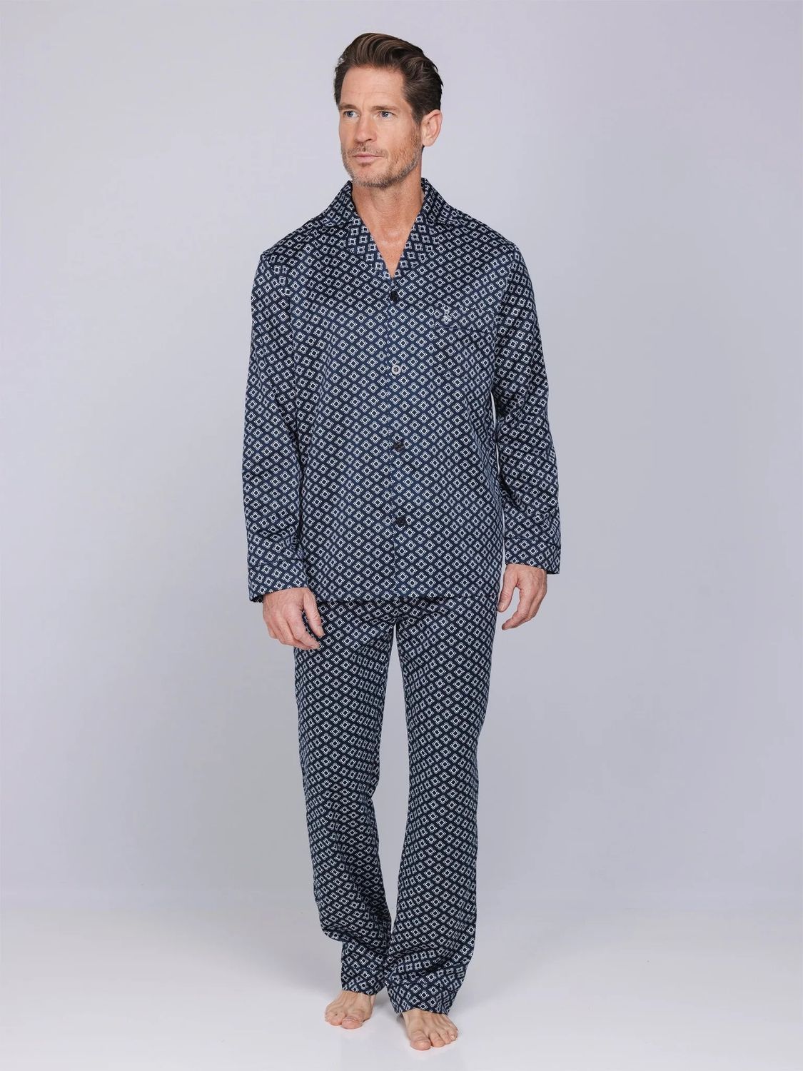 Doorknoop pyjama lange mouw 122262-800-1 - donkerblauw