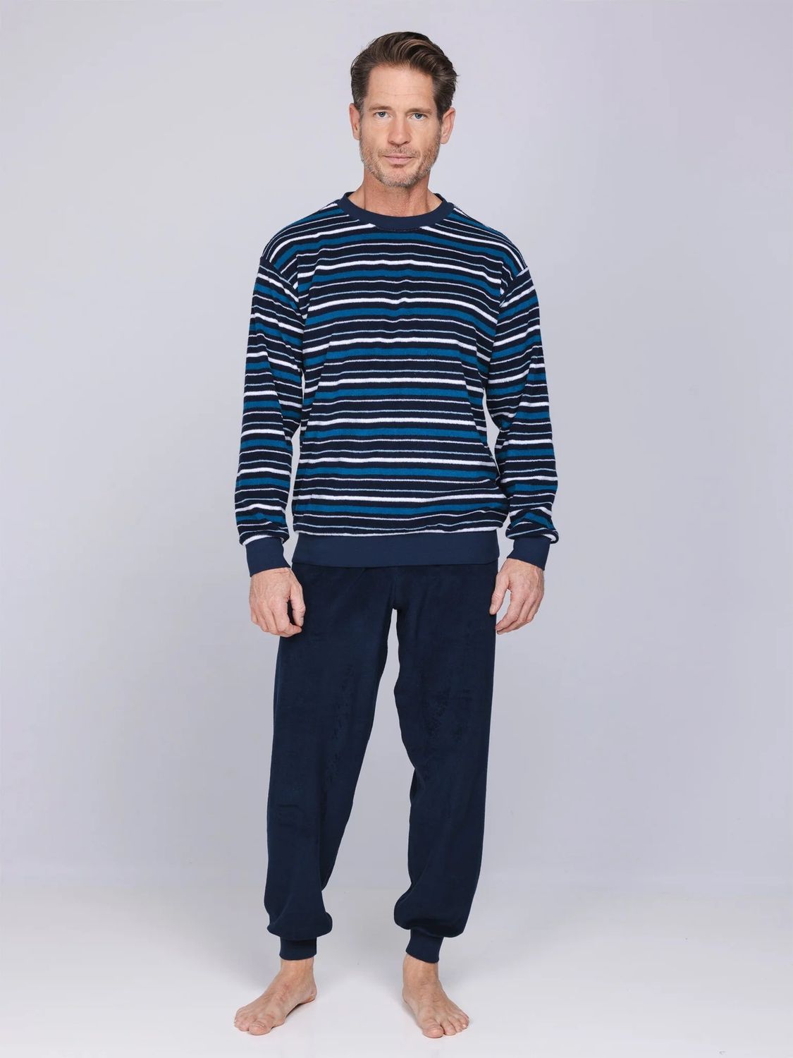 Badstof Pyjama lange mouw 122262-814-1 - donkerblauw
