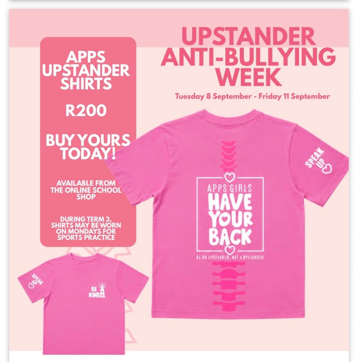 Pink Upstander Anti-Bullying T-Shirt, Size: 5-6 Yrs
