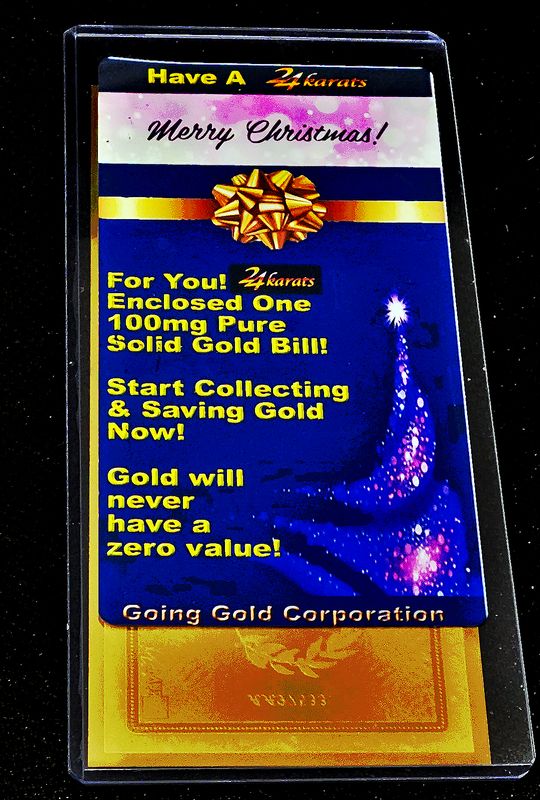 24K 100mg Merry Christmas Solid Gold Bill Gift