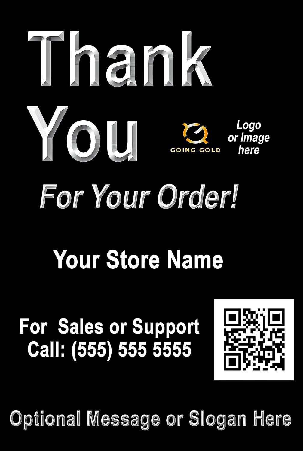 Black 6X4" Thank You Customized Label. Minimum order 100 labels. Note: Label prices include big discounts starting at 200 or more!