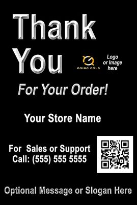 Black 6X4" Thank You Customized Label. Minimum order 100 labels. Note: Label prices include big discounts starting at 200 or more!