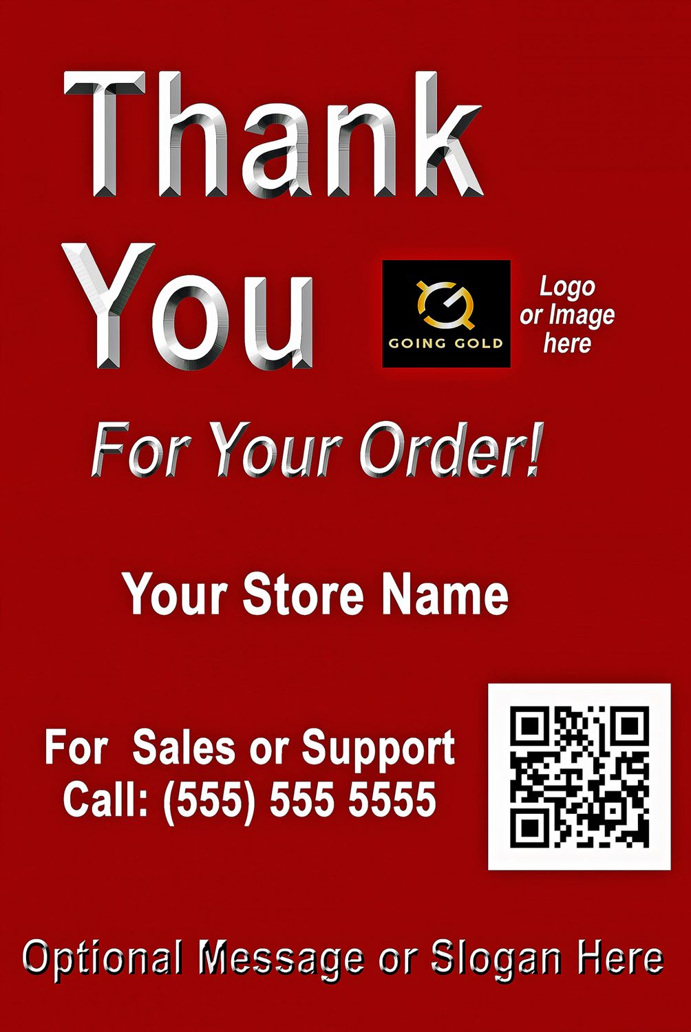 Red 4"X3" Thank You Customized Label. Minimum order 100 labels. Note: Label prices include big discounts starting at 200 or more!