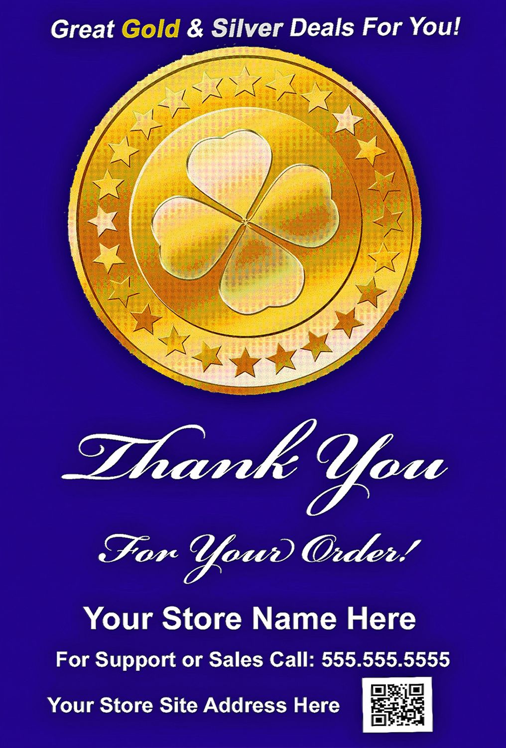 Blue/Gold 4"X3" Thank You Customized Label. Minimum order 100 labels. Note: Label prices include big discounts starting at 200 or more!