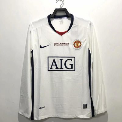 08-09 Manchester United White Champions League Long Sleeve Fan Version - RETRO