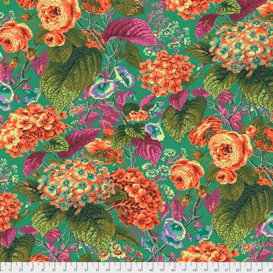 Free Spirit Kaffe Fassett Stash Rose And Hydrangea Green