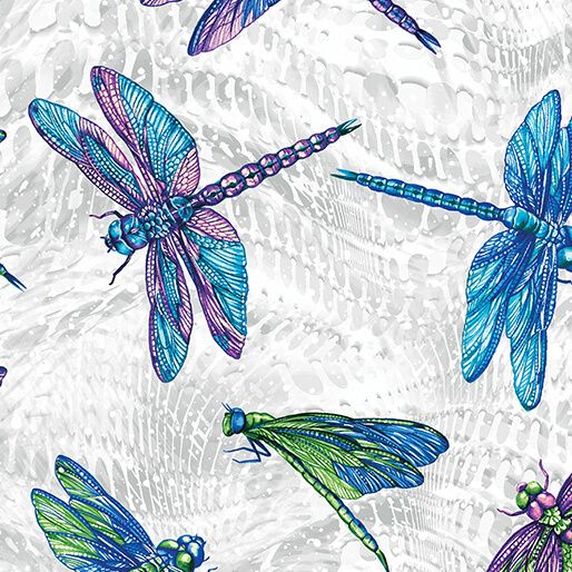 Benartex On Dragonfly Wings Grey Dragonflies