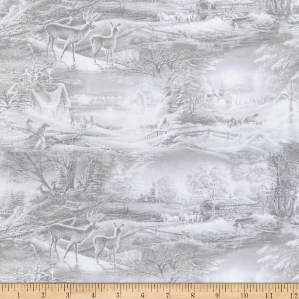 Benartex Evening Frost Ton Scene Light Gray