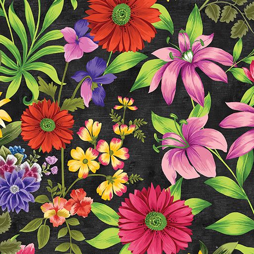Benartex Inspired Blooms Floral Black Multi