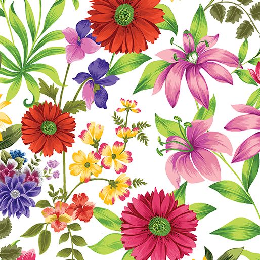 Benartex Inspired Blooms Floral White Multi