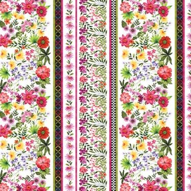 Benartex Inspired Blooms Stripe White Multi