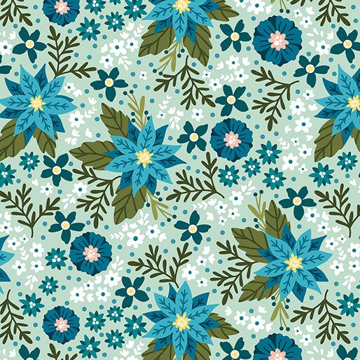 Benartex Snowfall Frost Flowers Aqua