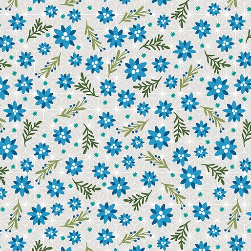 Benartex Snowfall Christmas Roses Blue Spruce