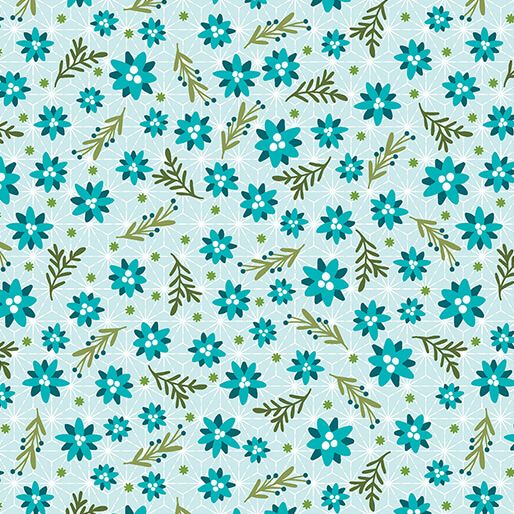 Benartex Snowfall Christmas Roses Aqua