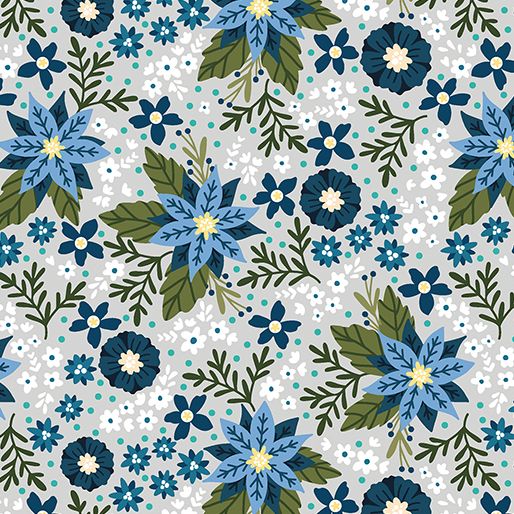 Benartex Snowfall Frost Flowers Blue Spruce