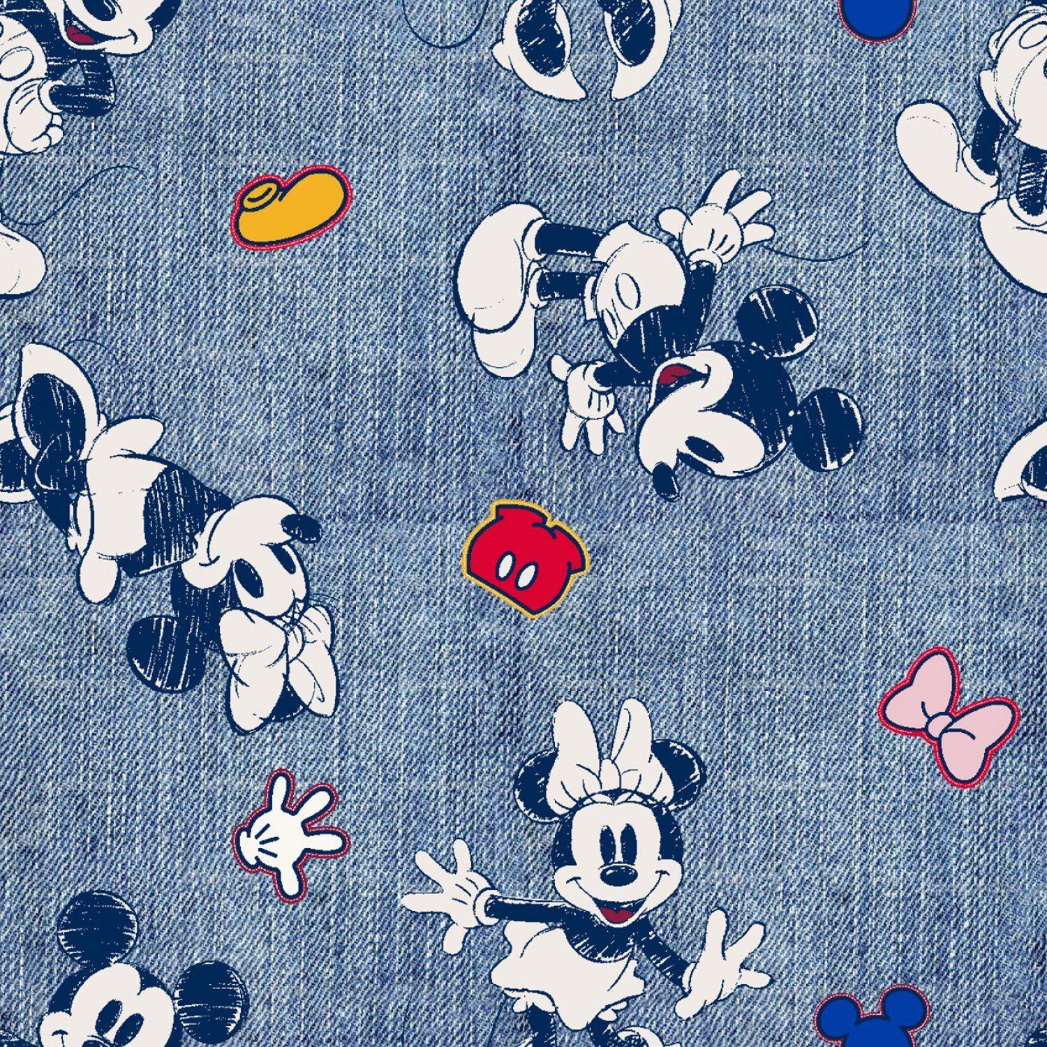 Foust Mickey &amp; Minnie Denim Badge TS CTN