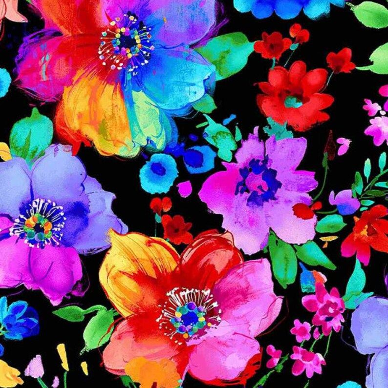Timeless Treasures Untamed Beauty Flora CD1712 Black