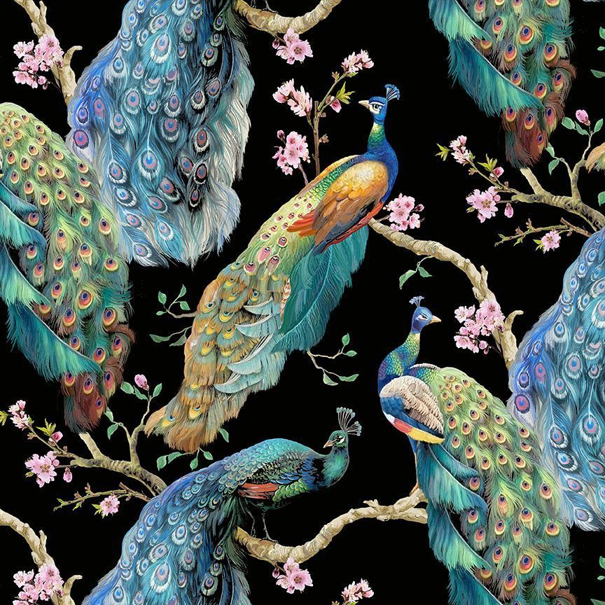 Timeless Treasures Peacock CD2580 Black