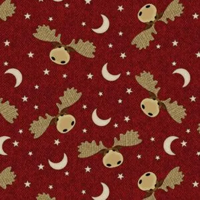 Benartex A Moose In The Woods Moose Moon And Stars Cranberry
