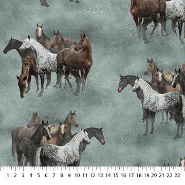 Northcott Frontier Feature Horses Heritage Blue Multi 25180-64