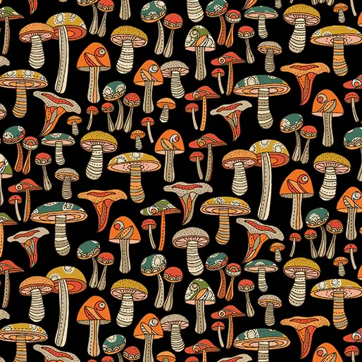 Benartex Pumpkin And Spice Mini Mushroom Black
