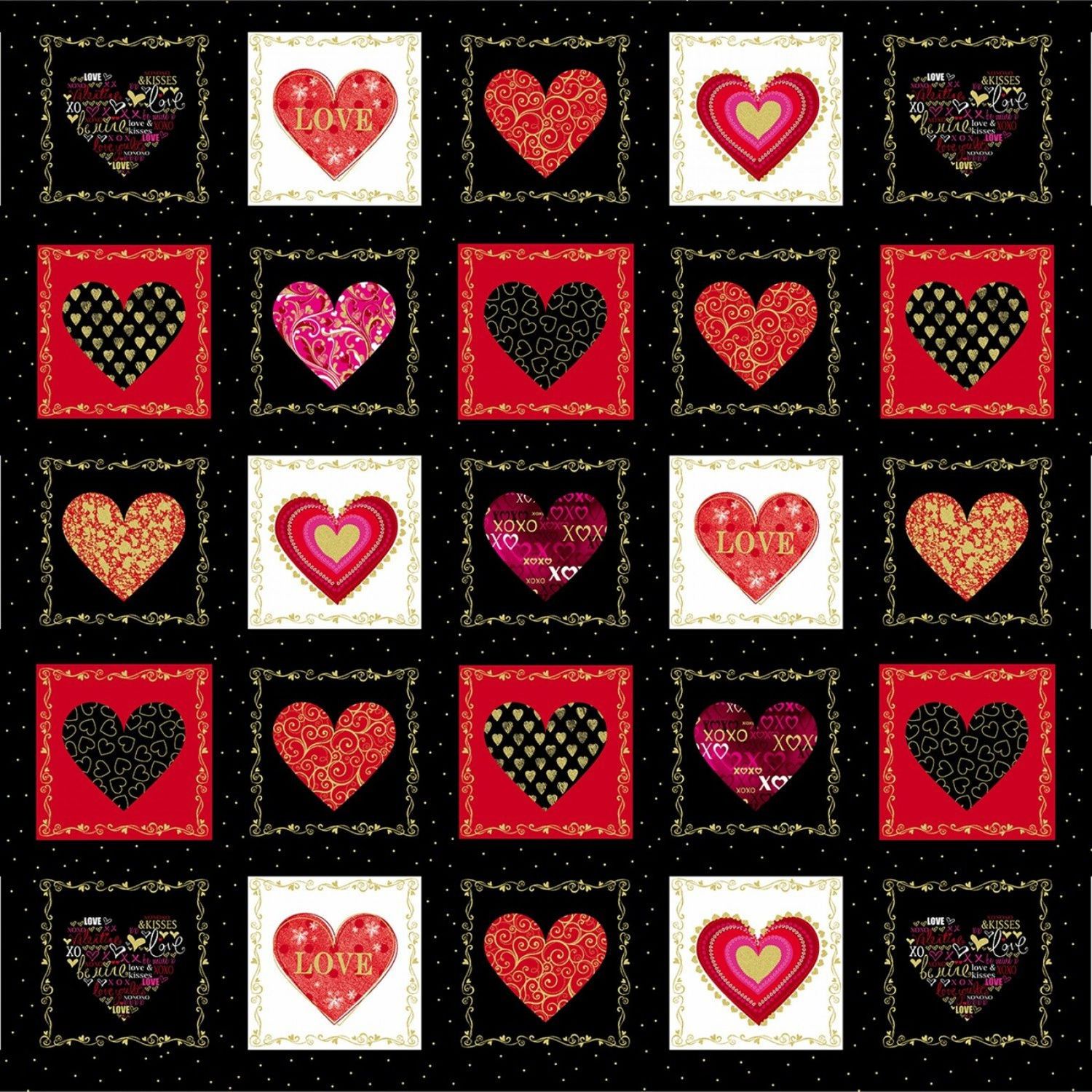 Benartex Cherish Decorative Heart Boxes Black